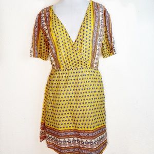 URBAN OUTFITTERS Yellow Paisley Surplice Dress